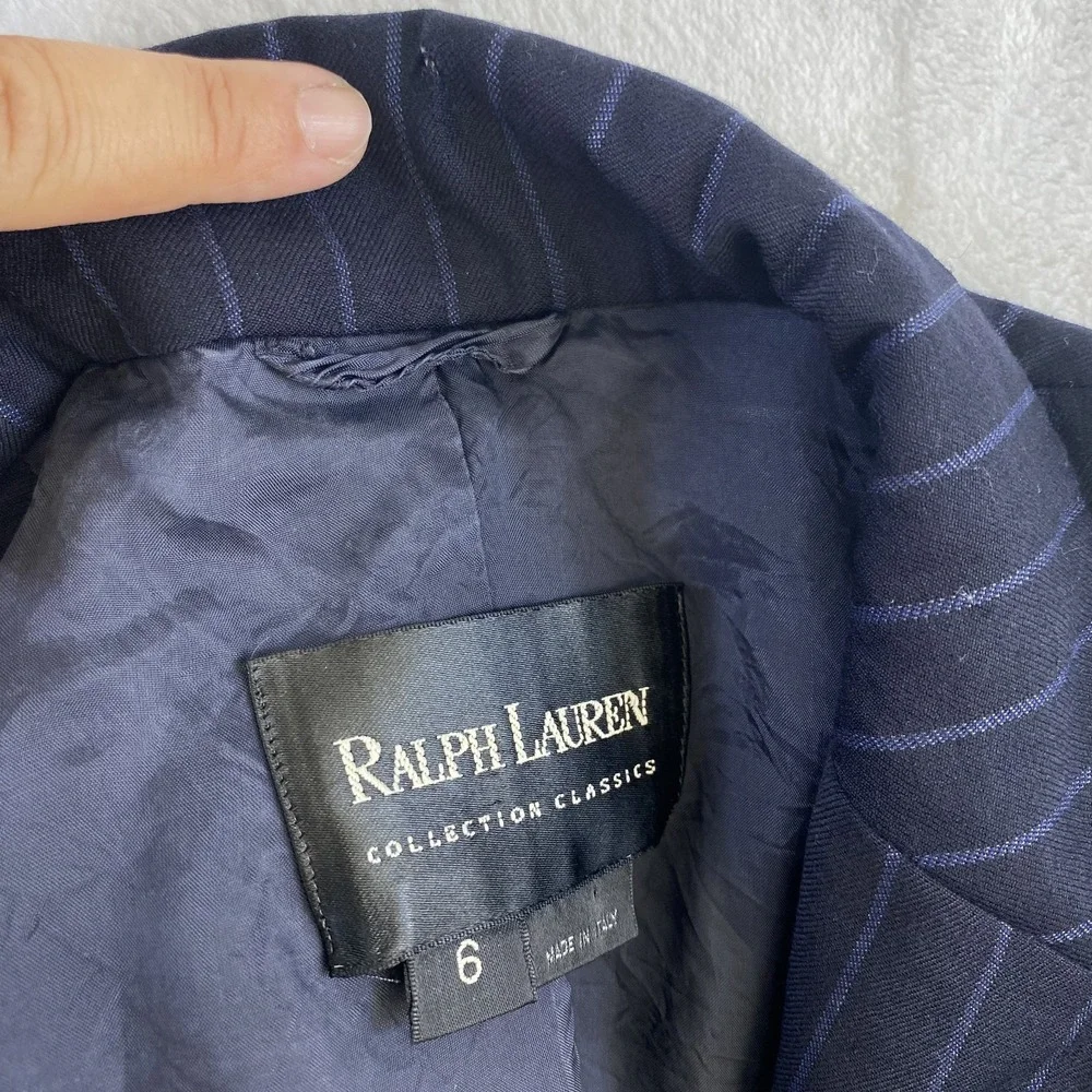 Vintage 1990s Ralph Lauren Collection Classics Sz 6 Blue Striped Wool SEE NOTES - Picture 6 of 14